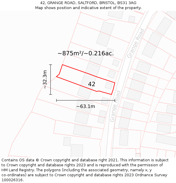 42, GRANGE ROAD, SALTFORD, BRISTOL, BS31 3AG: Plot and title map