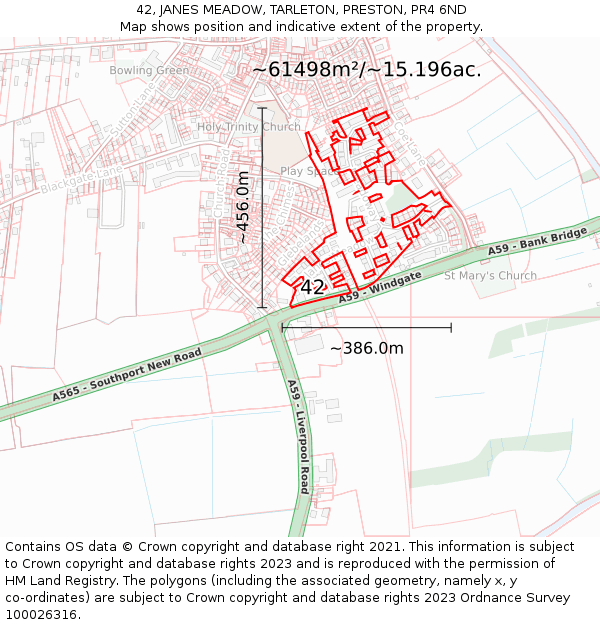 42, JANES MEADOW, TARLETON, PRESTON, PR4 6ND: Plot and title map