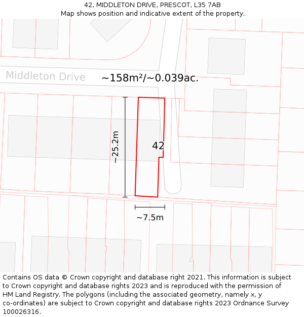 42, MIDDLETON DRIVE, PRESCOT, L35 7AB: Plot and title map