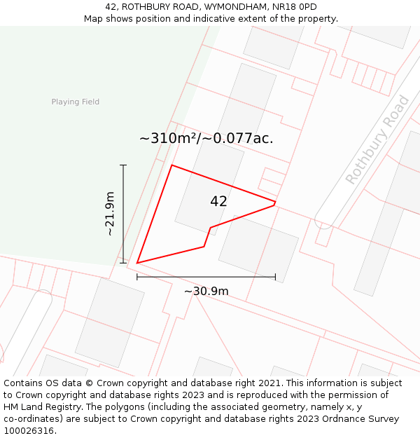 42, ROTHBURY ROAD, WYMONDHAM, NR18 0PD: Plot and title map