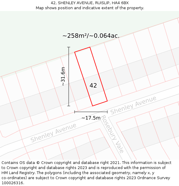 42, SHENLEY AVENUE, RUISLIP, HA4 6BX: Plot and title map