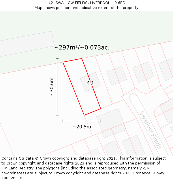 42, SWALLOW FIELDS, LIVERPOOL, L9 6ED: Plot and title map