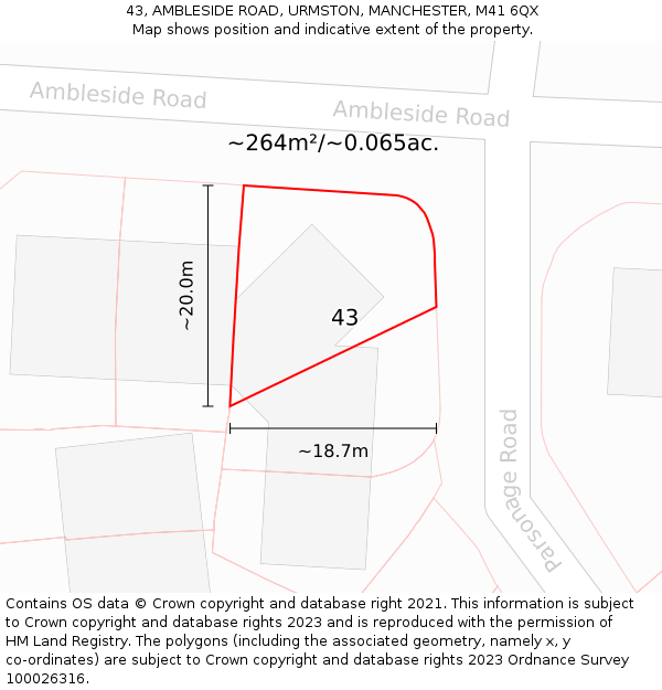 43, AMBLESIDE ROAD, URMSTON, MANCHESTER, M41 6QX: Plot and title map