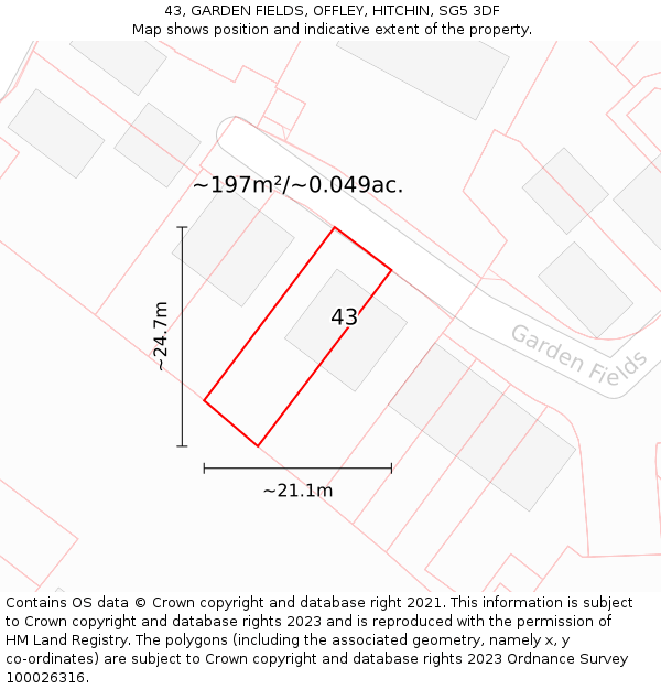 43, GARDEN FIELDS, OFFLEY, HITCHIN, SG5 3DF: Plot and title map
