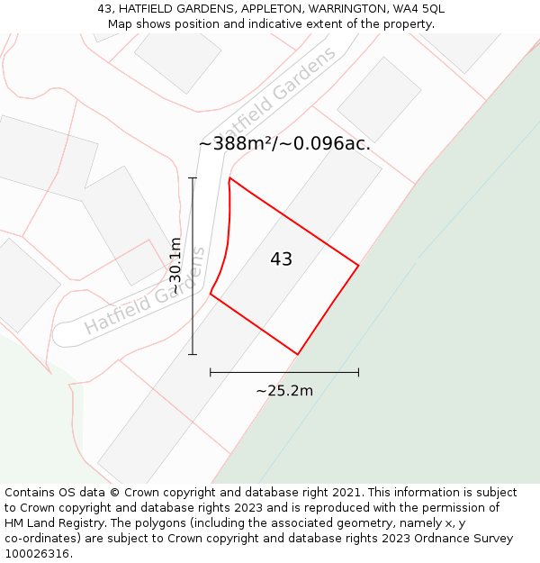 43, HATFIELD GARDENS, APPLETON, WARRINGTON, WA4 5QL: Plot and title map