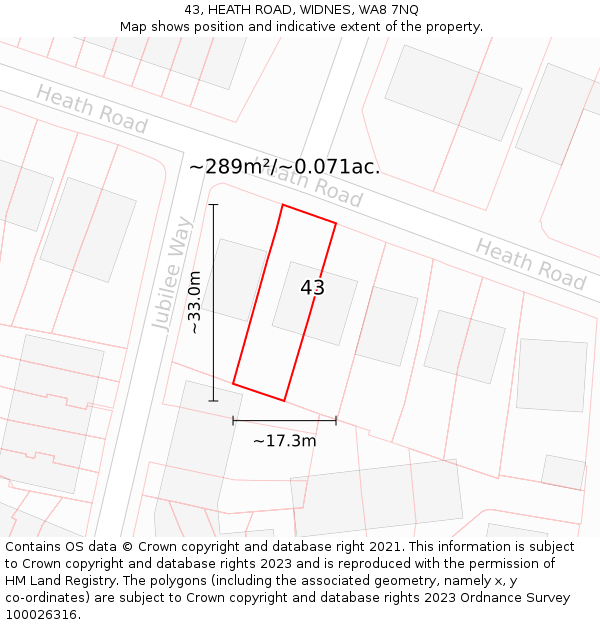 43, HEATH ROAD, WIDNES, WA8 7NQ: Plot and title map
