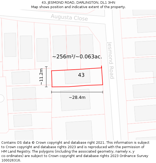 43, JESMOND ROAD, DARLINGTON, DL1 3HN: Plot and title map