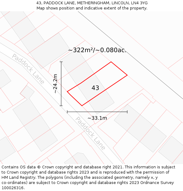 43, PADDOCK LANE, METHERINGHAM, LINCOLN, LN4 3YG: Plot and title map