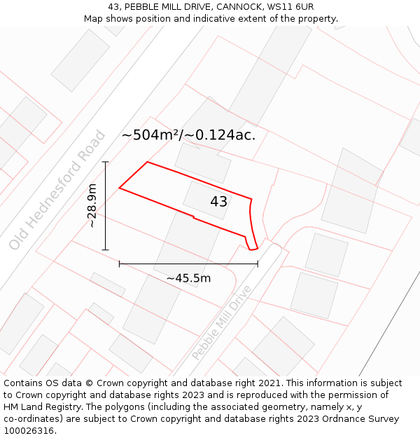 43, PEBBLE MILL DRIVE, CANNOCK, WS11 6UR: Plot and title map