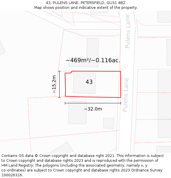 43, PULENS LANE, PETERSFIELD, GU31 4BZ: Plot and title map