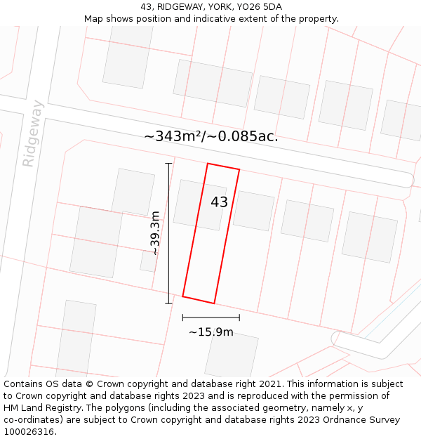 43, RIDGEWAY, YORK, YO26 5DA: Plot and title map