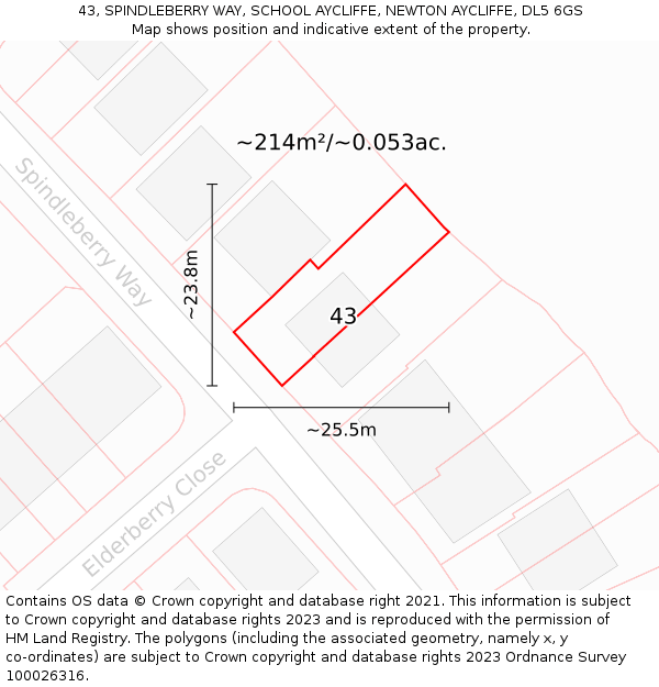 43, SPINDLEBERRY WAY, SCHOOL AYCLIFFE, NEWTON AYCLIFFE, DL5 6GS: Plot and title map