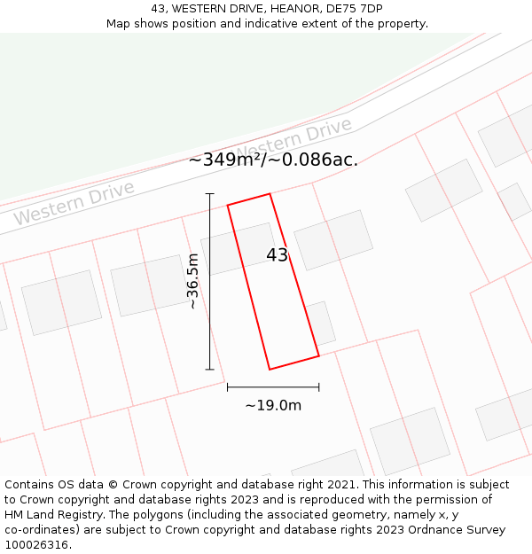 43, WESTERN DRIVE, HEANOR, DE75 7DP: Plot and title map