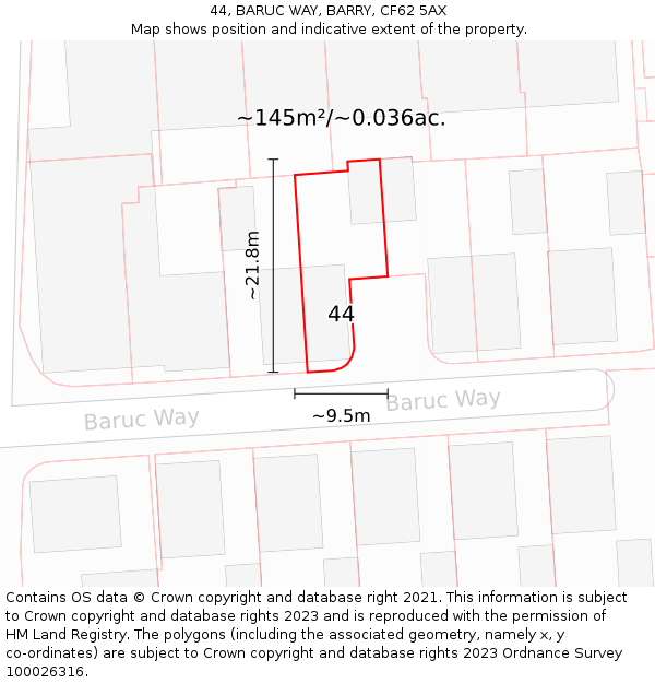 44, BARUC WAY, BARRY, CF62 5AX: Plot and title map