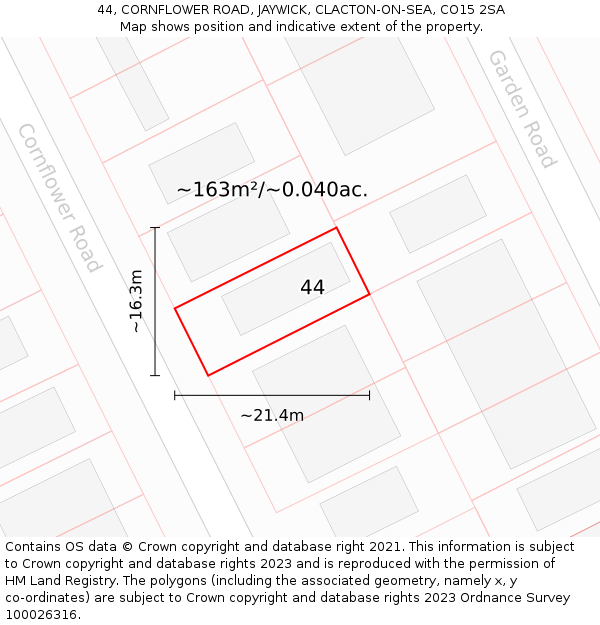 44, CORNFLOWER ROAD, JAYWICK, CLACTON-ON-SEA, CO15 2SA: Plot and title map