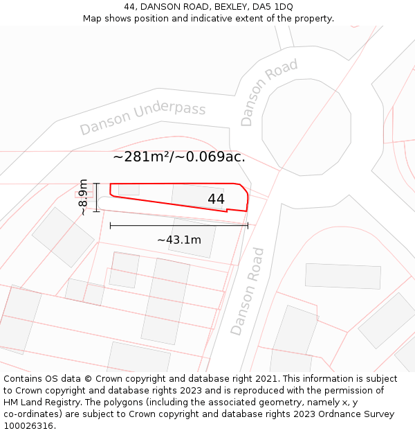 44, DANSON ROAD, BEXLEY, DA5 1DQ: Plot and title map
