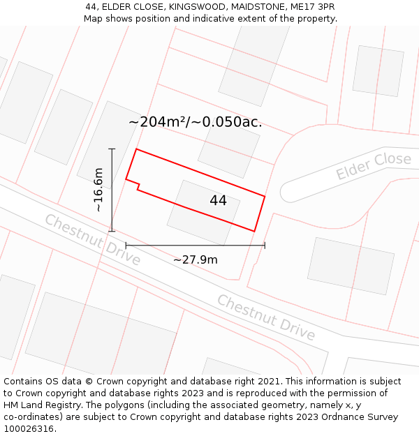 44, ELDER CLOSE, KINGSWOOD, MAIDSTONE, ME17 3PR: Plot and title map