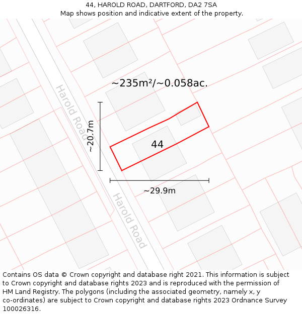 44, HAROLD ROAD, DARTFORD, DA2 7SA: Plot and title map