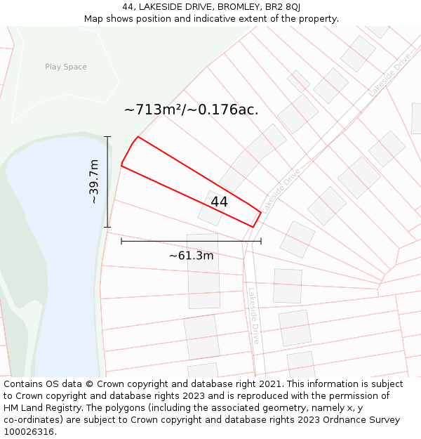 44, LAKESIDE DRIVE, BROMLEY, BR2 8QJ: Plot and title map
