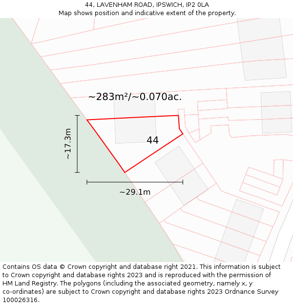 44, LAVENHAM ROAD, IPSWICH, IP2 0LA: Plot and title map