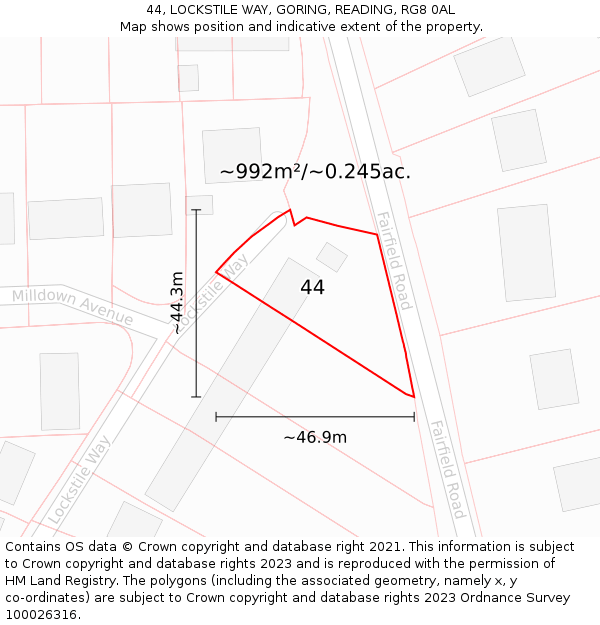44, LOCKSTILE WAY, GORING, READING, RG8 0AL: Plot and title map