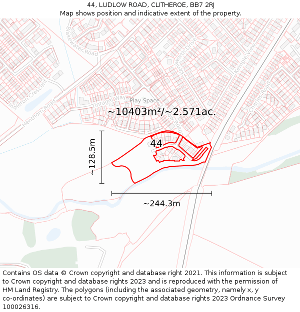 44, LUDLOW ROAD, CLITHEROE, BB7 2RJ: Plot and title map