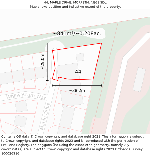 44, MAPLE DRIVE, MORPETH, NE61 3DL: Plot and title map
