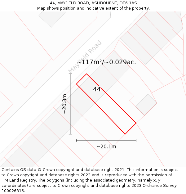 44, MAYFIELD ROAD, ASHBOURNE, DE6 1AS: Plot and title map