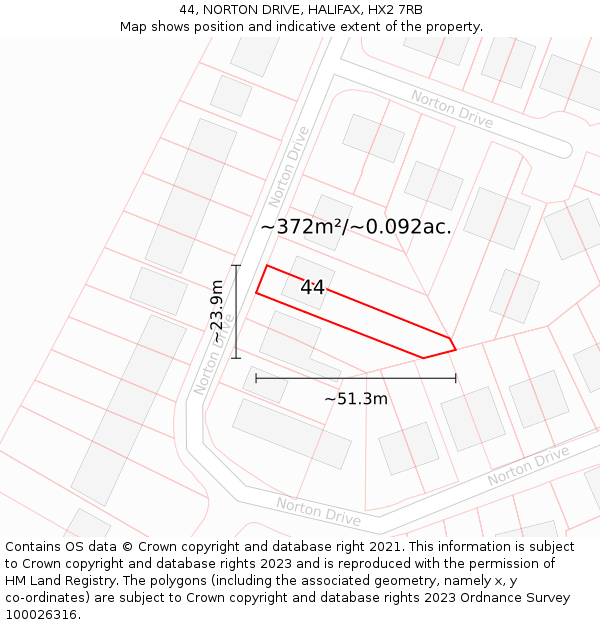 44, NORTON DRIVE, HALIFAX, HX2 7RB: Plot and title map