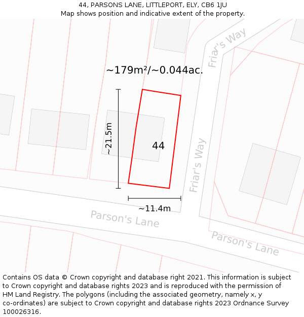 44, PARSONS LANE, LITTLEPORT, ELY, CB6 1JU: Plot and title map