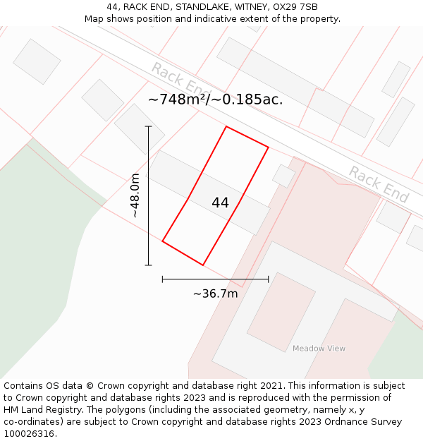 44, RACK END, STANDLAKE, WITNEY, OX29 7SB: Plot and title map