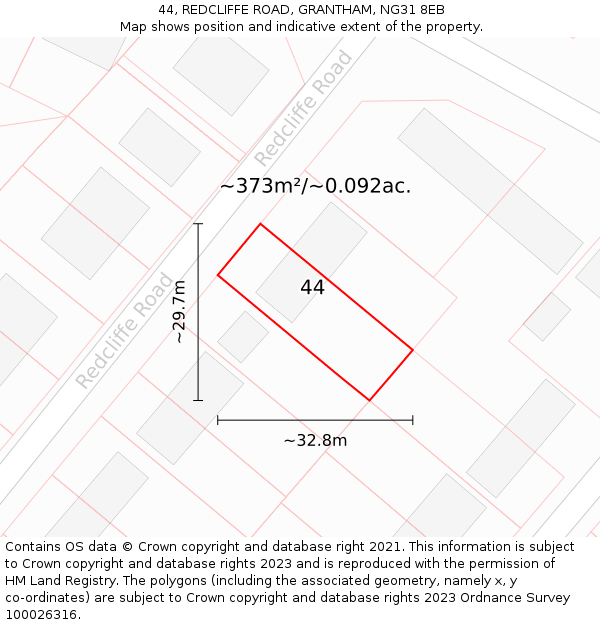 44, REDCLIFFE ROAD, GRANTHAM, NG31 8EB: Plot and title map