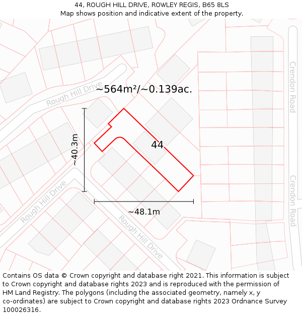 44, ROUGH HILL DRIVE, ROWLEY REGIS, B65 8LS: Plot and title map