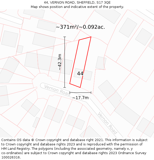 44, VERNON ROAD, SHEFFIELD, S17 3QE: Plot and title map