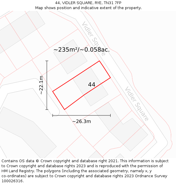 44, VIDLER SQUARE, RYE, TN31 7FP: Plot and title map