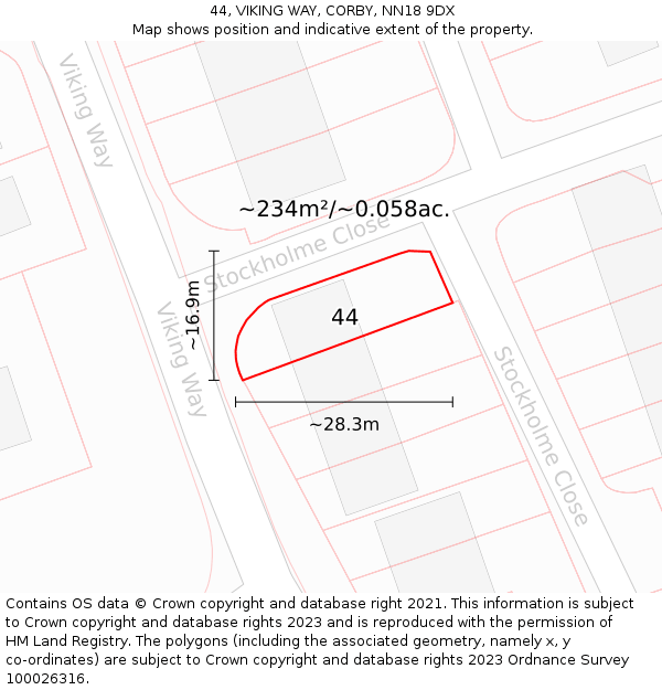 44, VIKING WAY, CORBY, NN18 9DX: Plot and title map