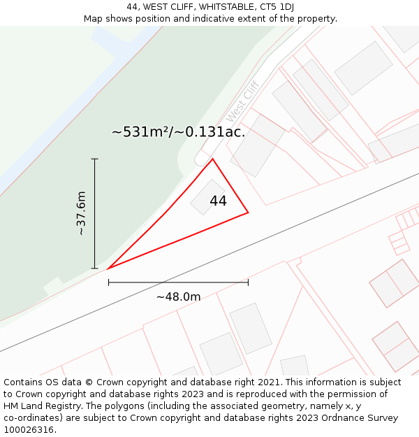 44, WEST CLIFF, WHITSTABLE, CT5 1DJ: Plot and title map