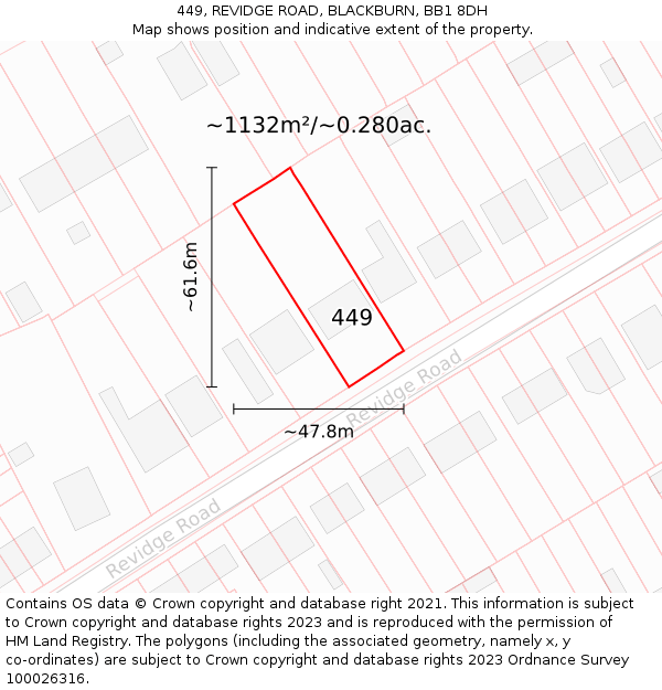 449, REVIDGE ROAD, BLACKBURN, BB1 8DH: Plot and title map