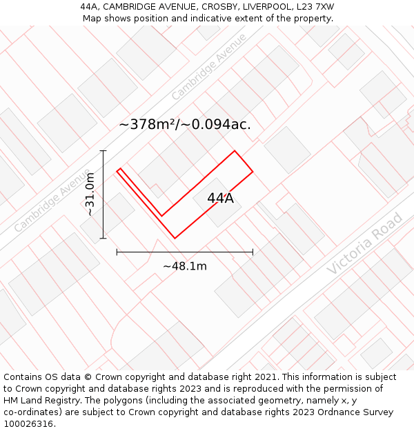 44A, CAMBRIDGE AVENUE, CROSBY, LIVERPOOL, L23 7XW: Plot and title map
