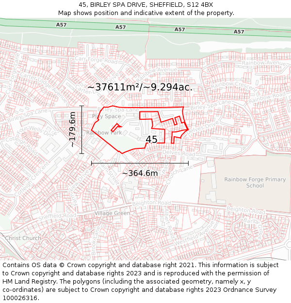 45, BIRLEY SPA DRIVE, SHEFFIELD, S12 4BX: Plot and title map