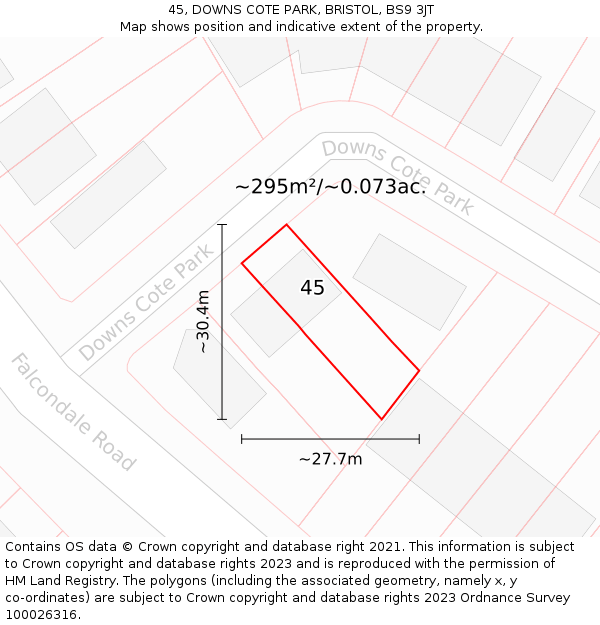 45, DOWNS COTE PARK, BRISTOL, BS9 3JT: Plot and title map