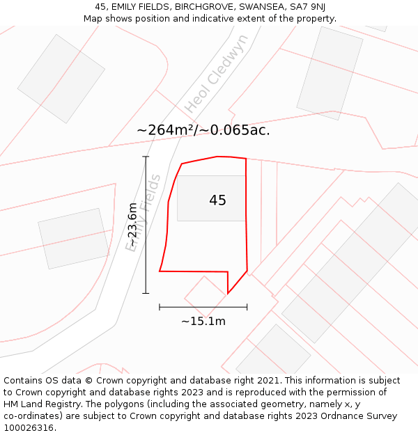 45, EMILY FIELDS, BIRCHGROVE, SWANSEA, SA7 9NJ: Plot and title map