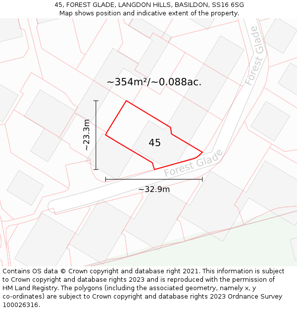 45, FOREST GLADE, LANGDON HILLS, BASILDON, SS16 6SG: Plot and title map