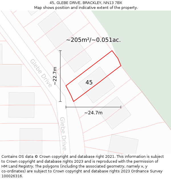 45, GLEBE DRIVE, BRACKLEY, NN13 7BX: Plot and title map