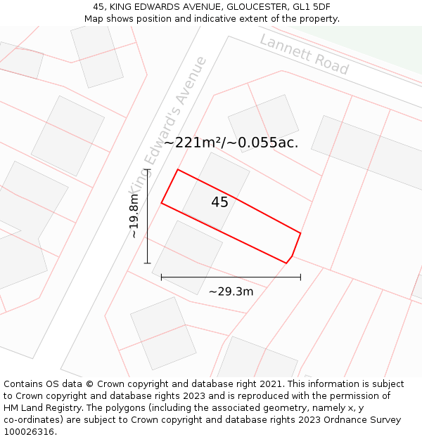 45, KING EDWARDS AVENUE, GLOUCESTER, GL1 5DF: Plot and title map