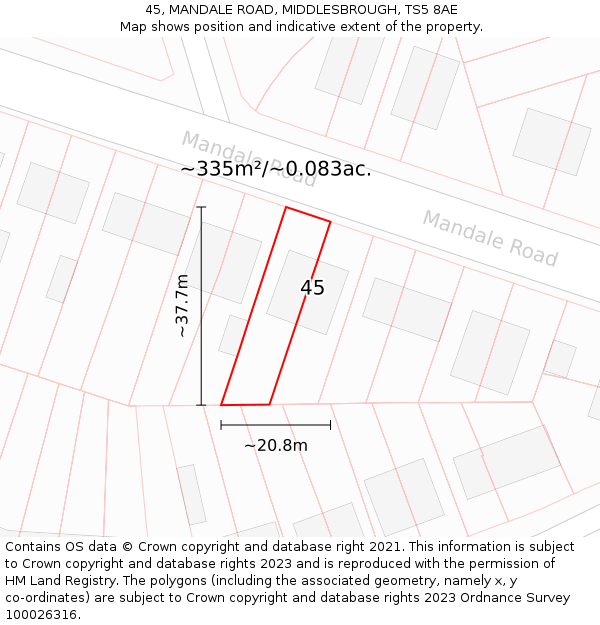 45, MANDALE ROAD, MIDDLESBROUGH, TS5 8AE: Plot and title map