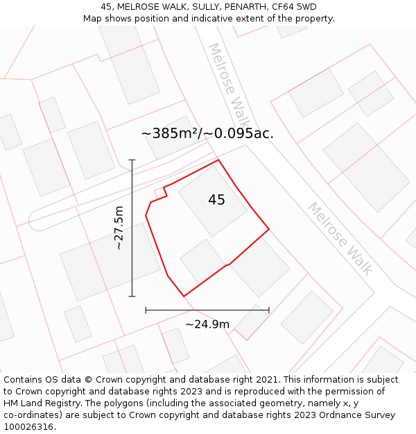 45, MELROSE WALK, SULLY, PENARTH, CF64 5WD: Plot and title map