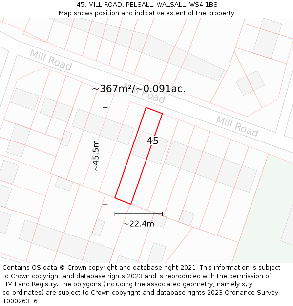 45, MILL ROAD, PELSALL, WALSALL, WS4 1BS: Plot and title map