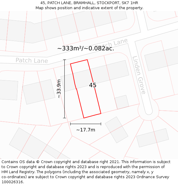 45, PATCH LANE, BRAMHALL, STOCKPORT, SK7 1HR: Plot and title map