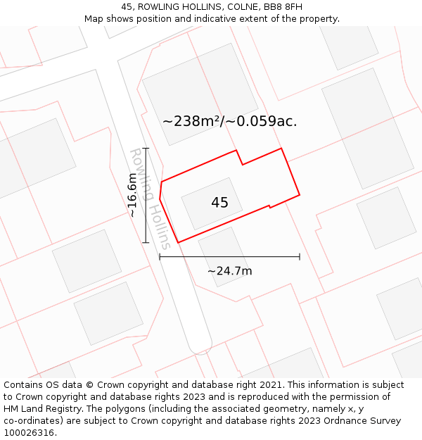 45, ROWLING HOLLINS, COLNE, BB8 8FH: Plot and title map